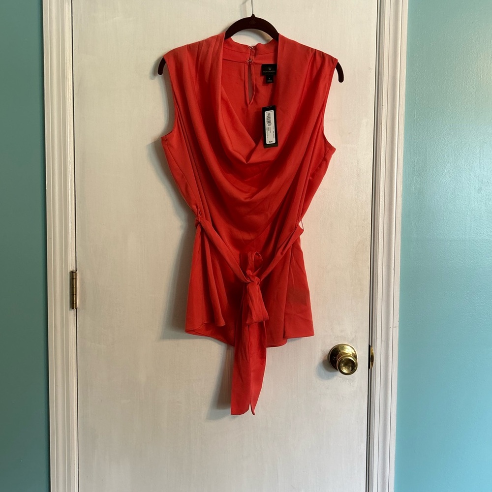 NWT Worthington Women’s Cowl Neck Sleeveless Blouse, Coral, Size L